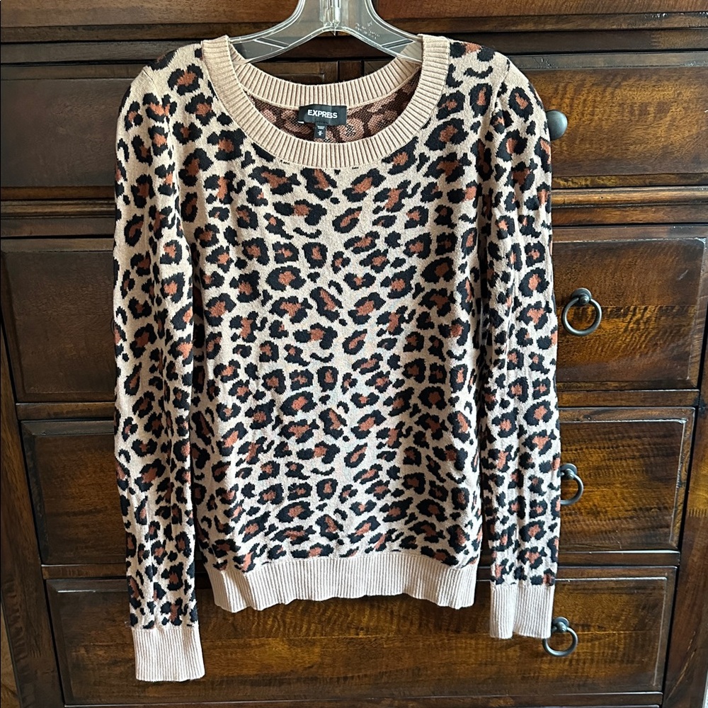 Express Leopard Print Sweater - Tan and Black